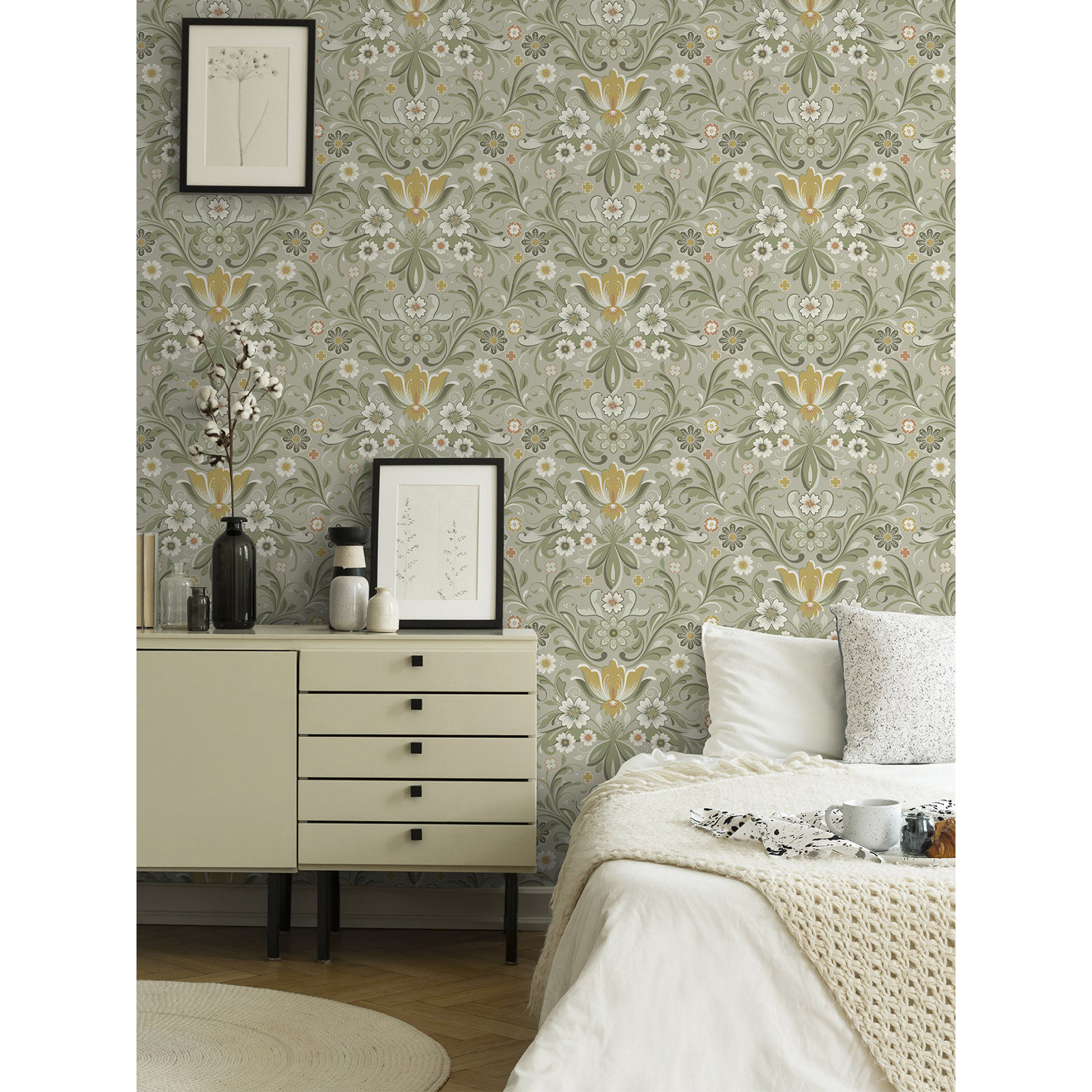 Toddy Floral Wallpaper, Gray/Yellow