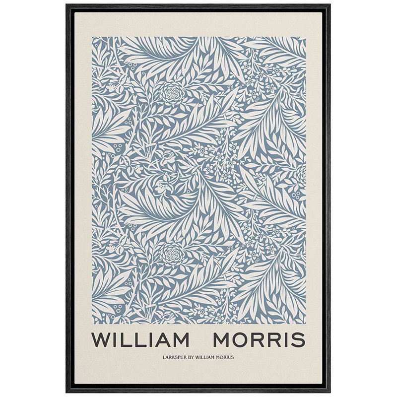 William Morris Blue and White Floral Canvas Art with Black Frame