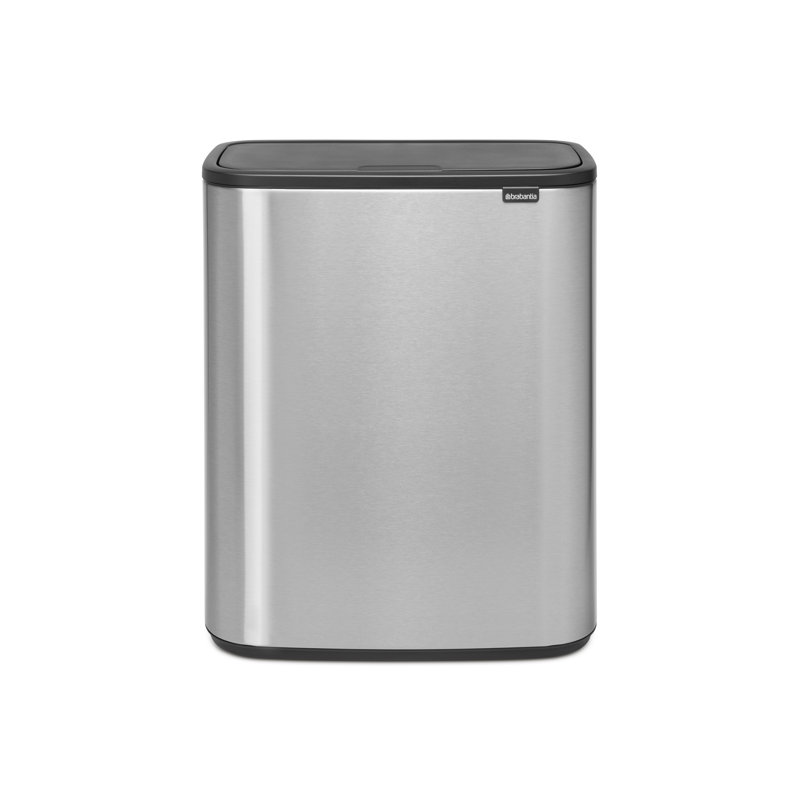 Bo Touch Bin, 60 litre, with 1 inner Plastic Bucket, Matt Steel Fingerprint Proof