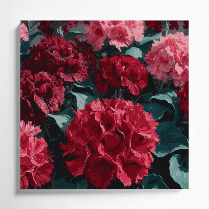 «Botanical Geraniums», art mural sur toile noire, H 16 po x l 16 po