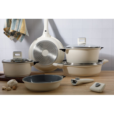 Sur La Table Kitchen Essentials Craft Studio 13 Piece Detachable Handle Pots and Pans Premium PFA Free Premium Ceramic Induction Cookware Set