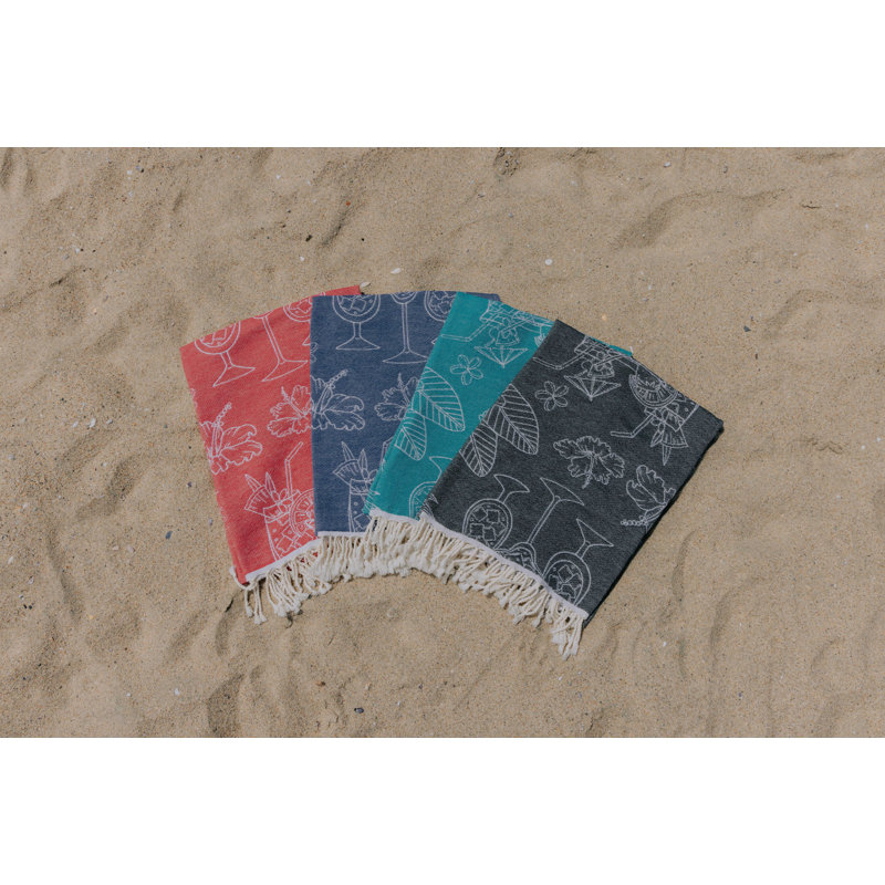 Chanyah Tropical Drink Organic Cotton Turkish Beach & Bath Towel, Sand Resistant Peshtemal, Thin and Lightweight, 66" x 36"