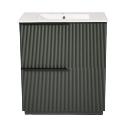 30" Bathroom Vanity With A Ceramic Sink, Smooth Full - Extension Drawers And Fluted Design For Storage Flexibility Featuring Tint, Soft Close Undermount Slides Style Functionality
