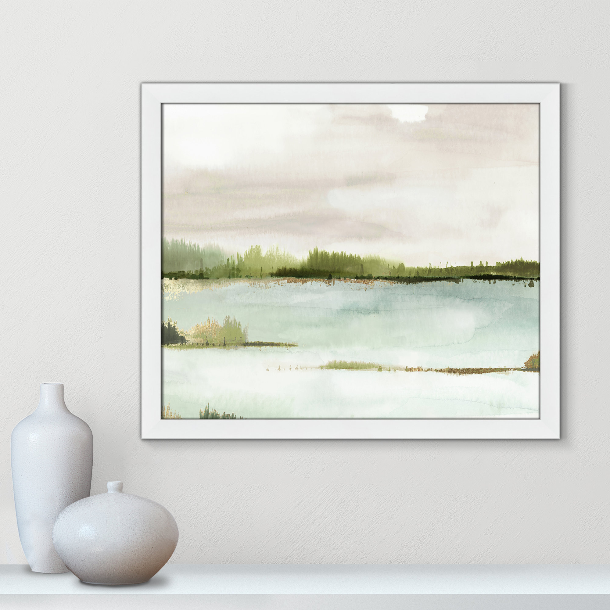 Silent Lake, 22.5" H x 26.5" W x 1.12" D, White Framed