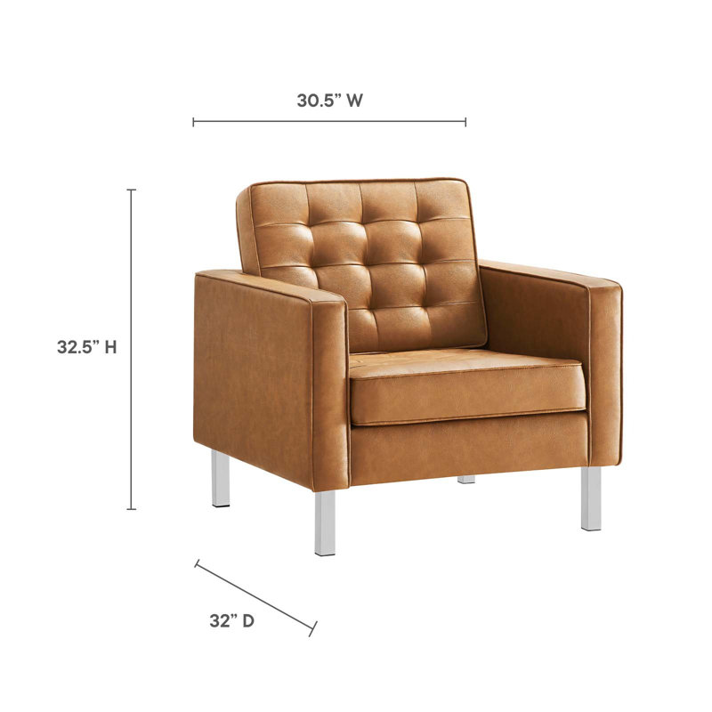 Loft Tufted Vegan Leather Armchairs -, Tan Faux Leather