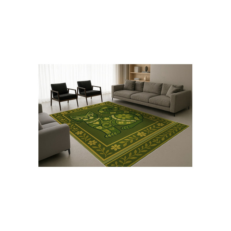 Tapis vert tissé à motif floral lavable Mosso, 3'3" x 4'11"