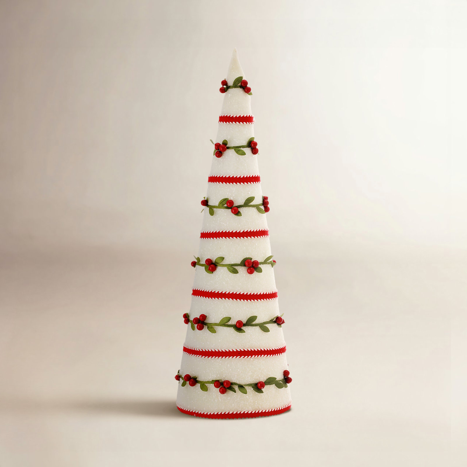 Berry Vine Frosted Cone Tabletop Tree, White Red