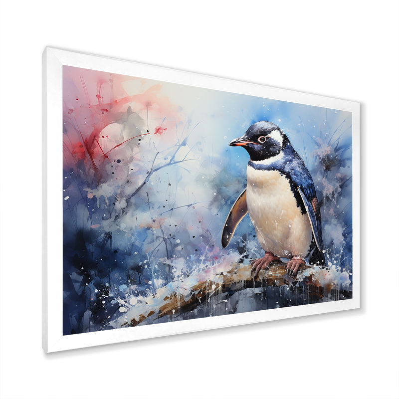 «Snowy Penguin Wonders» sur impression sur toile, H 34 po x l 44 po x P 1,5 po, Cadre photo blanc