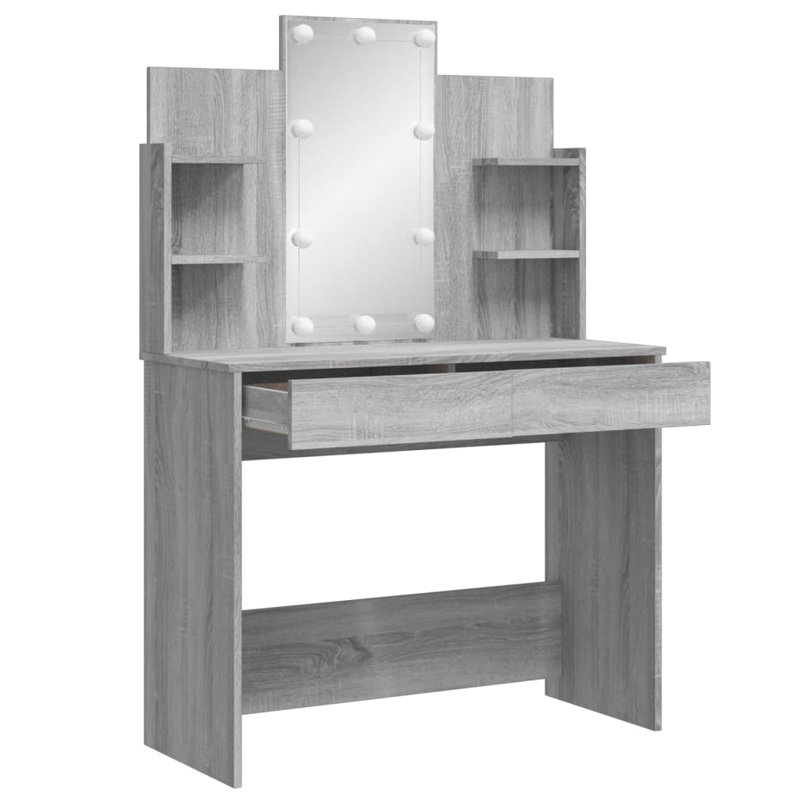 Micsunel Dressing Table with Mirror, Grey Sonoma