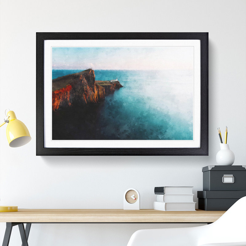 Neist Point Lighthouse Isle of Skye - Picture Frame Graphic Art Print, 62cm H x 87cm W x 2cm D, Black Framed