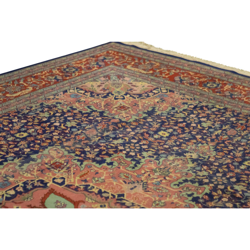 Tapis bleu marine et rouge de haute qualité noué à la main