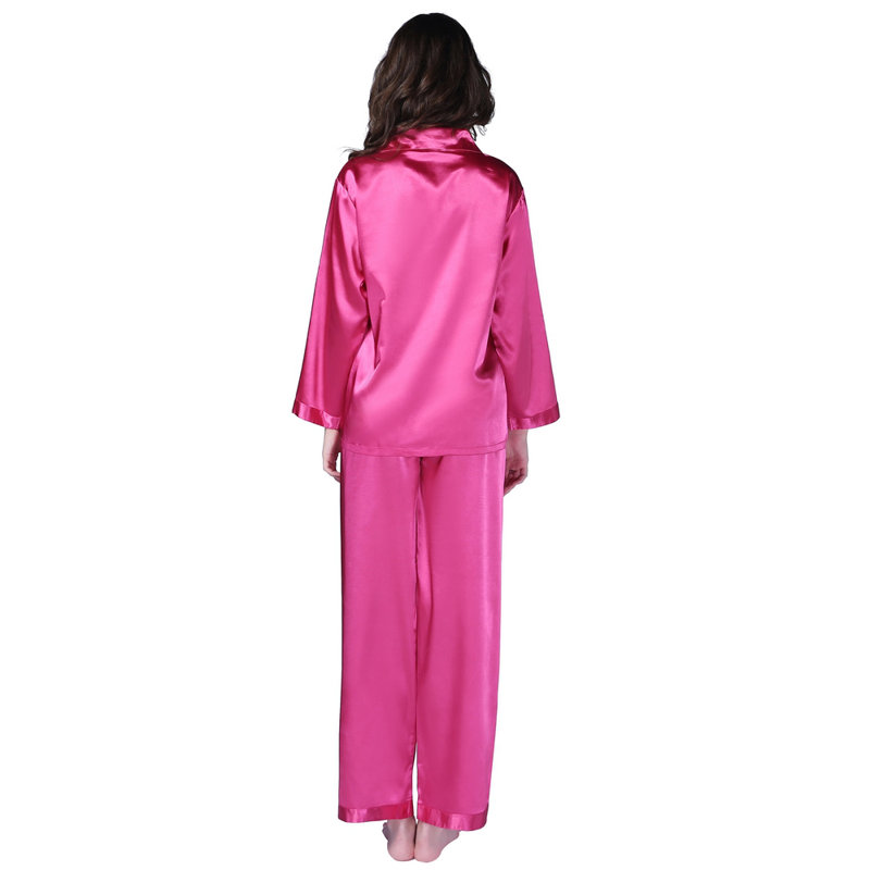 Ensemble de pyjama à deux pièces en satin pour femme, TG, Fuchsia