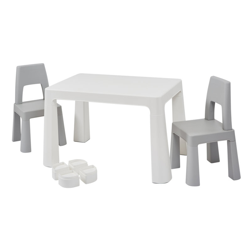 Kids Height Adjustable Table and 2 Chairs Set, Grey/White