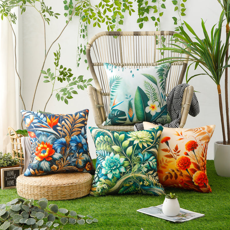 Indoor / Outdoor Floral Square Throw Pillow Cover