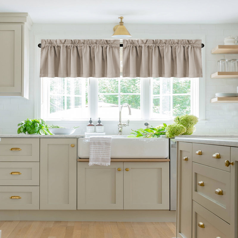 100% Blackout Curtain Valances for Kitchen Windows/Bathroom/Living Room/Bedroom Thermal Insulated Rod Pocket Valances for Windows, 2 Pack