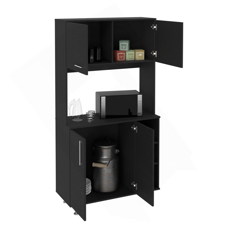 Armoire 95, quatre pieds, armoire à deux portes, trois tablettes - noir