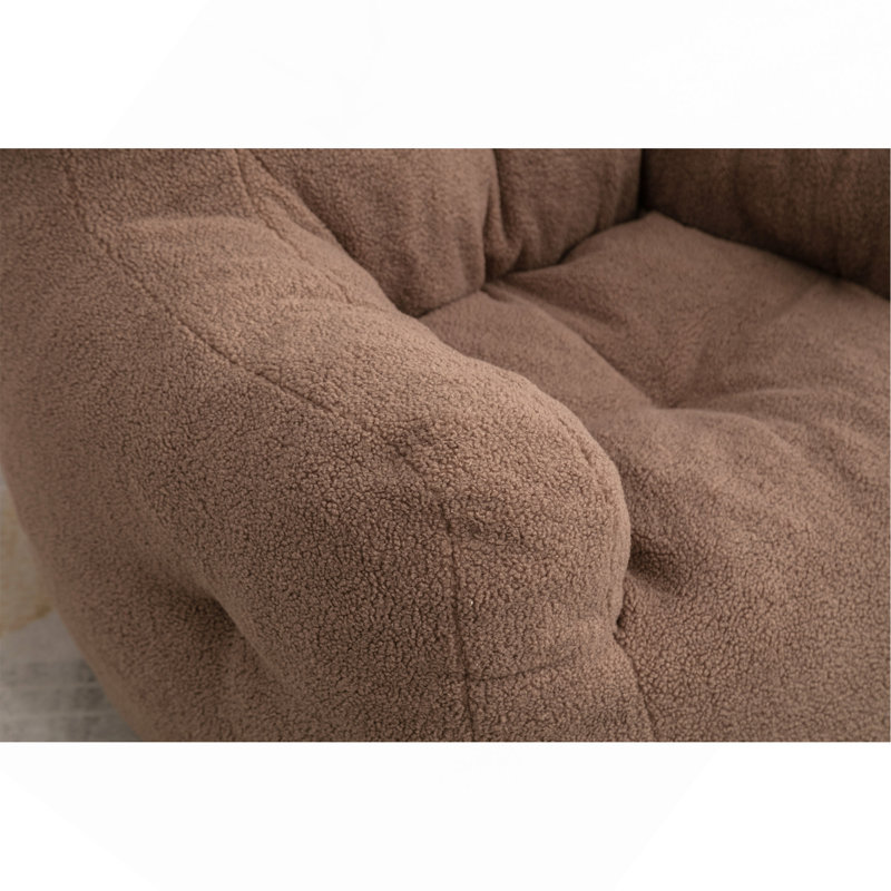 Fauteuil à billes en mousse touffetée café, fauteuil de loisir en peluche douce, Tissu café