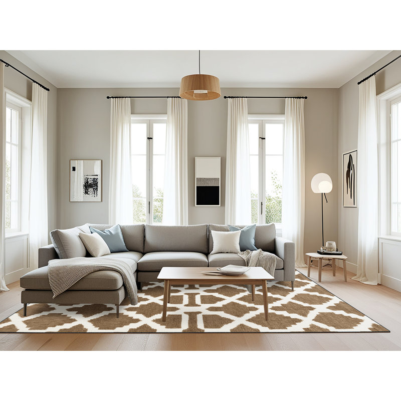 Tapis brun treillis lavable à la machine, Rectangulaire 8 pi x 10 pi