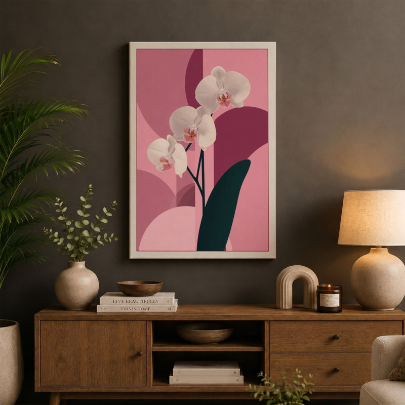 Orchid in Bloom Botanical - Wrapped Canvas, 18x12 - 45.7 x 30.5 cm, Black Border