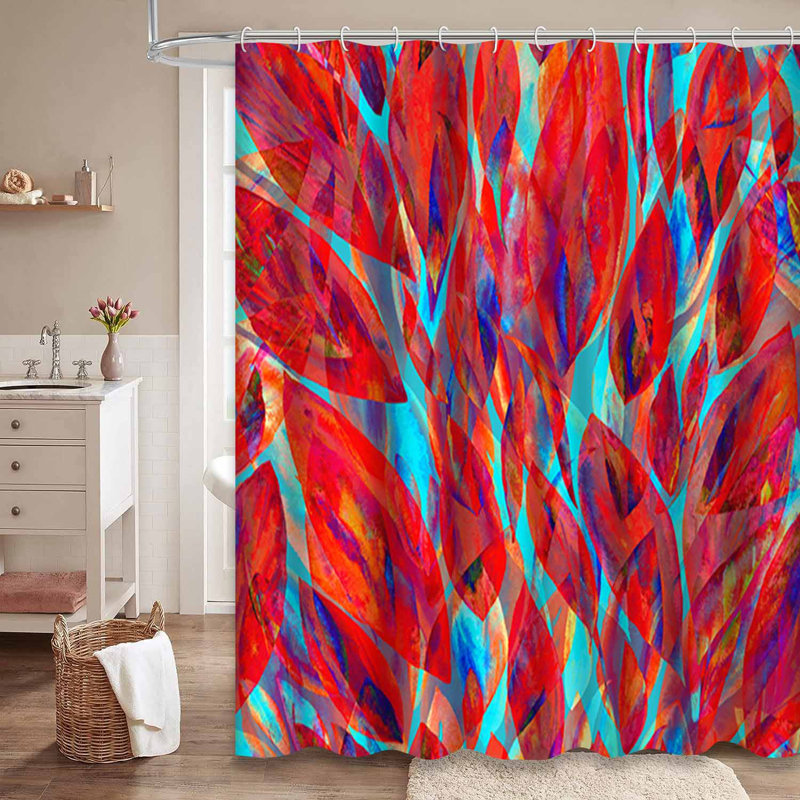 Rideau de douche aquarelle à feuilles vives et sarcelle avec 12 crochets, L 72 po x l 72 po