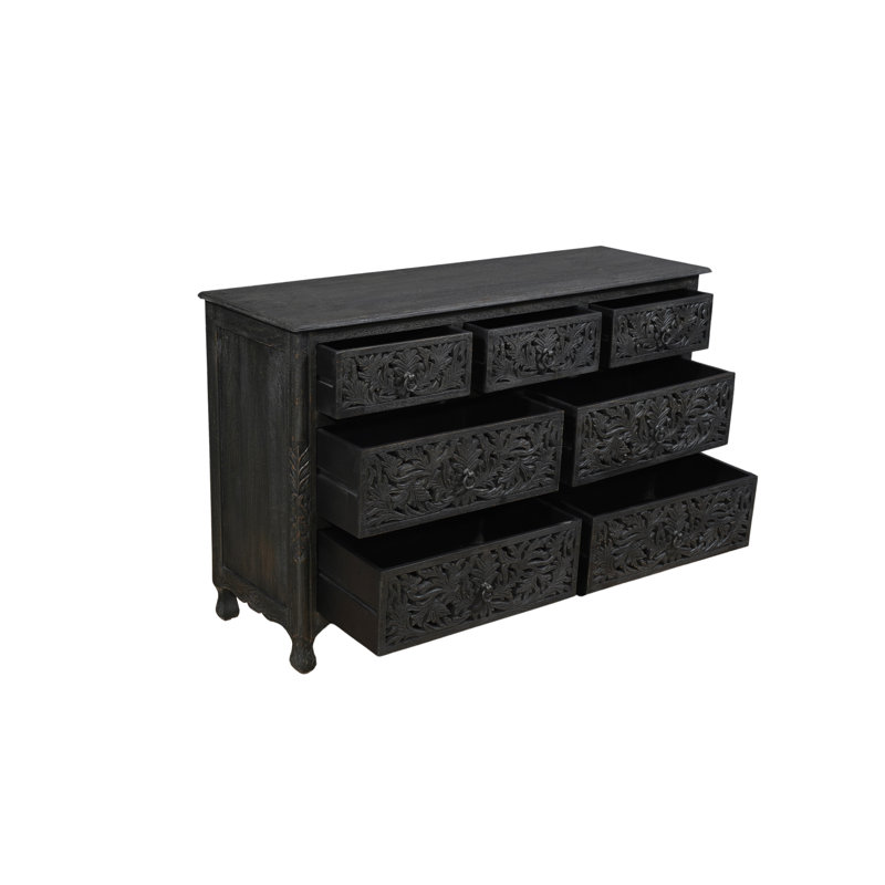 Harleen Solid Wood 57'' W 7 - Drawer Dresser, Black