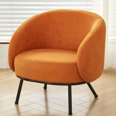 Chaise d'appoint Mid-Century moderne en velours, fauteuil demi-tonneau rembourré avec pieds en métal, canapé simple confortable pour le salon, orange