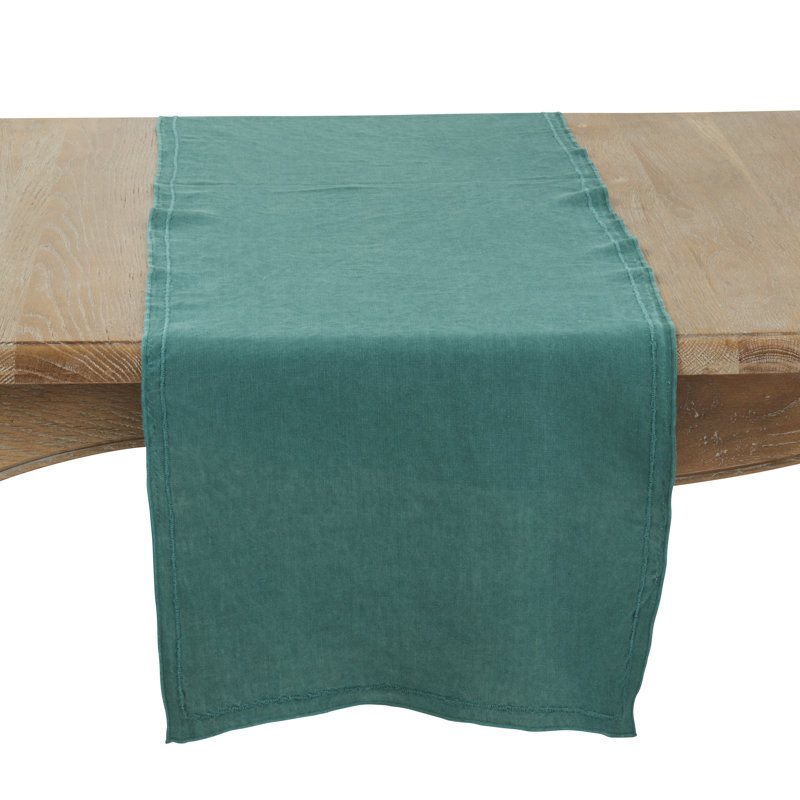 Aneta Stonewashed Overlock Edge Table Runner, Green