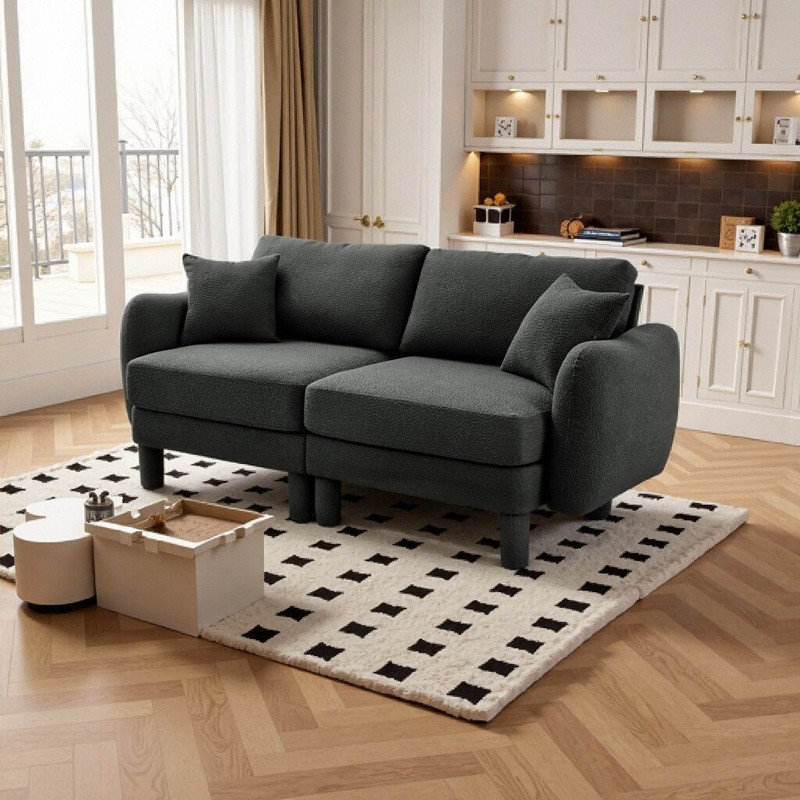 Modern Boucle Fabric 2-Seater Sofa Loveseat with Cylindrical Legs, Spring Coil Support, Gray