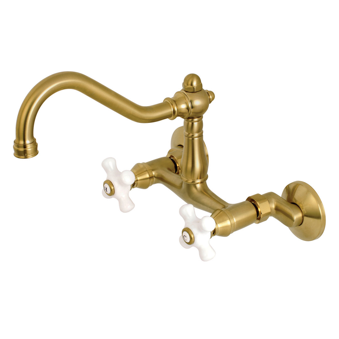 Kingston Brass Vintage Double-Handle 2-Hole Wall-Mount Bridge Kitchen Faucet Kingston Brass 