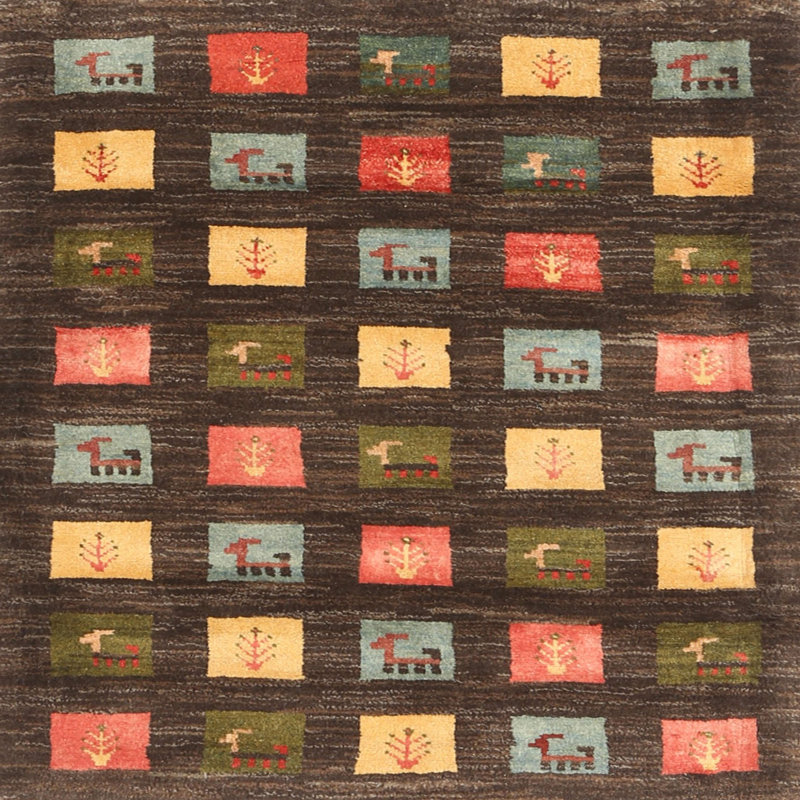Tapis de zone rouge/vert contemporaine Angiens, Carré 4 pi