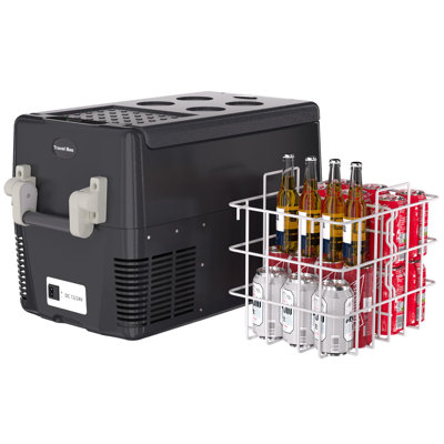 Glacière électrique portative à compresseur 33QT avec poignée de transport, réfrigérateur de camion 12V réglable de 4 ℉ à 50 ℉, double réfrigérateur CA / CC pour les voyages en camping-car