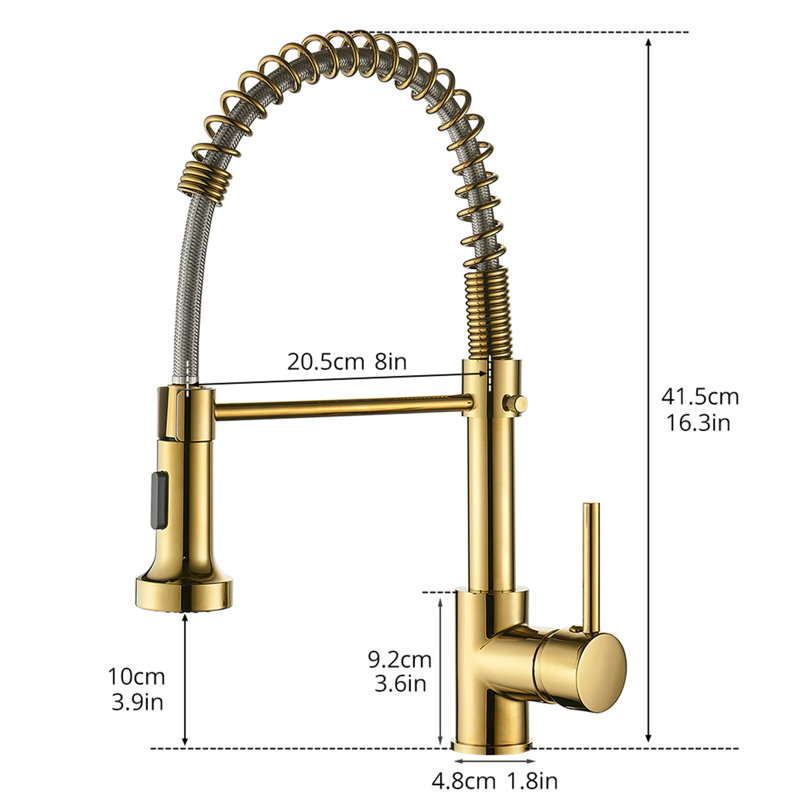 Robinet de cuisine éblouissant doré avec bec rétractable, dispositif de réglage à levier unique, bec pivotant à 360 °, valve en céramique, contrôle d'évier scintillant d'aspect contemporain, insert rotatif à degrés, style