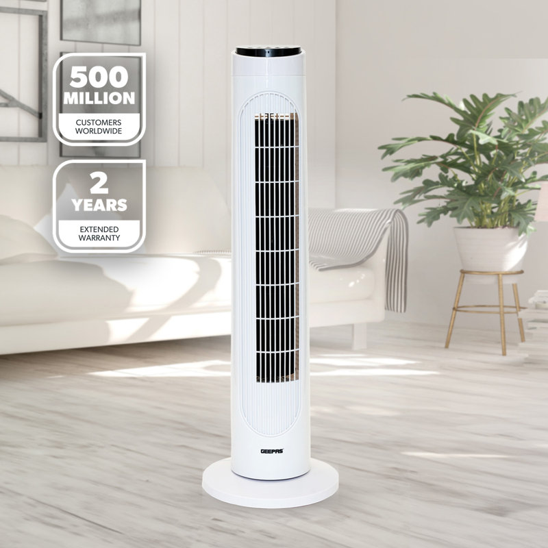 GEEPAS 29" Tower Fan with Remote Control | Portable Bladeless Oscillating Cooling 3 Speed Level 3 Mode With 7.5H Timer | Energy Efficient Air Cooler for Home Office 2 Year Warranty 50W