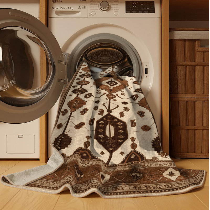 Tapis beige lavable à la machine, Rond 6 pi