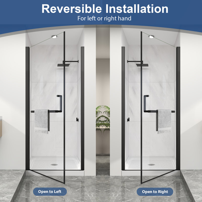 34-36 in. W x 72 in. H Pivot Frameless Shower Door in Matte Black with Clear Tempered Glass, Matte Black