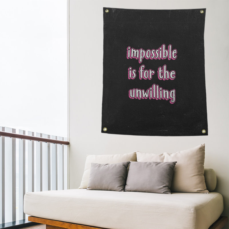 Tapisserie tableau noir quote not impossible quot, H 36 po x l 26 po, Rose