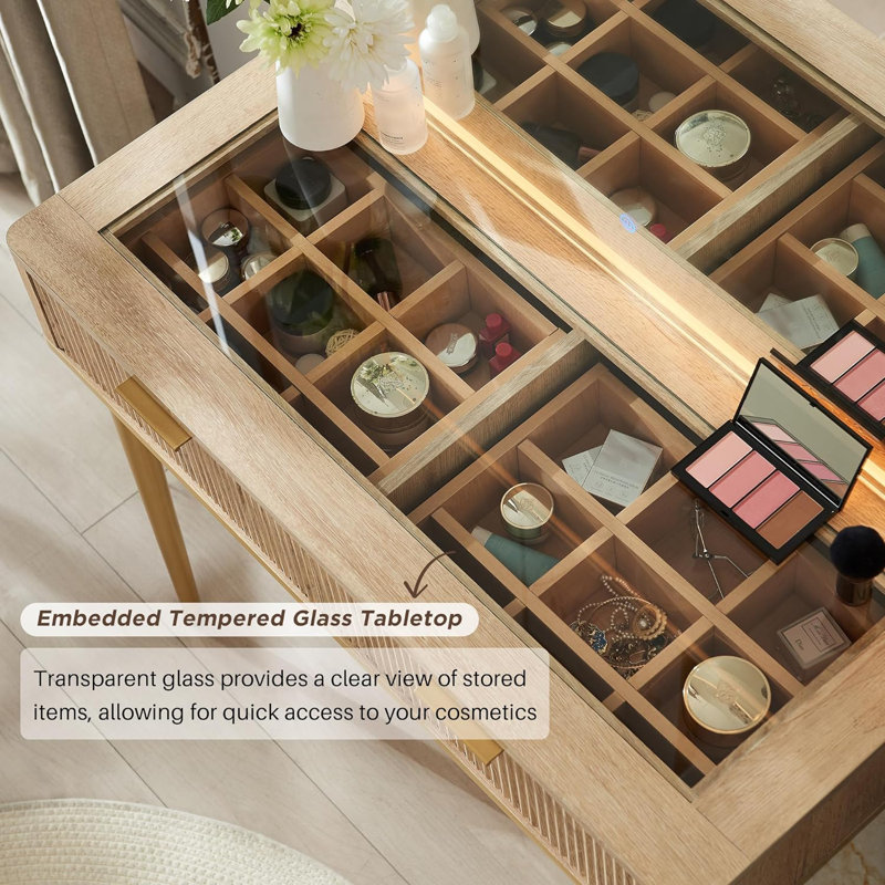 Zadia 48" Makeup Vanity with 36" Lighted Mirror, 4 Dressers & Charging Station & 3 Light Modes