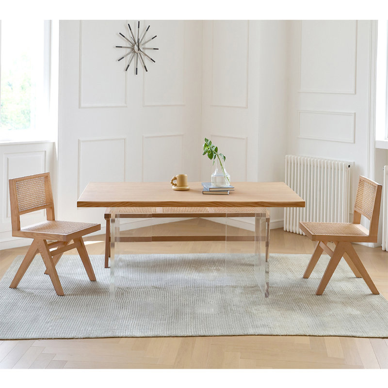 Table de salle à manger flottante moderne en bois massif et acrylique, H 29,5 po x L 70,8 po x l 35,4 po