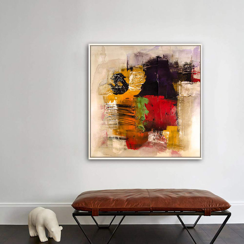 Effet texturé, peinture rouge, jaune, mauve, champ, abstrait, formes, art moderne, coloré, Blanc