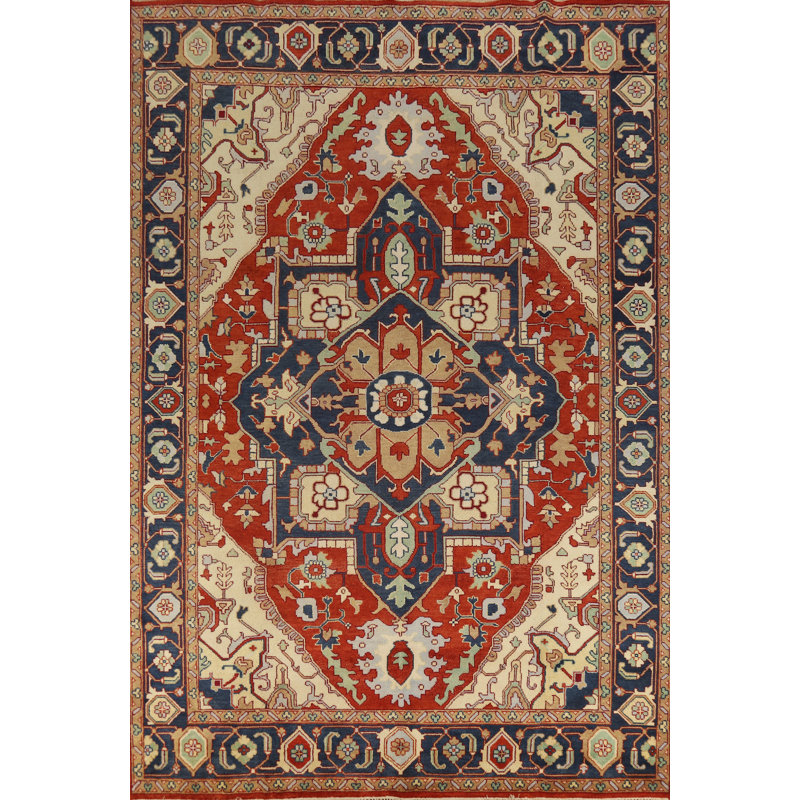 Tapis traditionnel indien en laine à motif géométrique 10 x 14