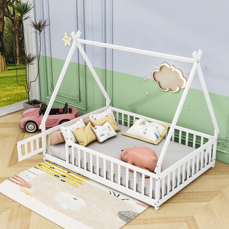  Lit double en bois avec porte, Blanc