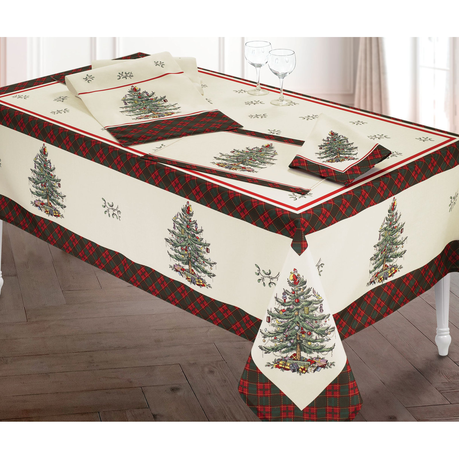 Christmas Tree Floral Tablecloth, 108" x 14"