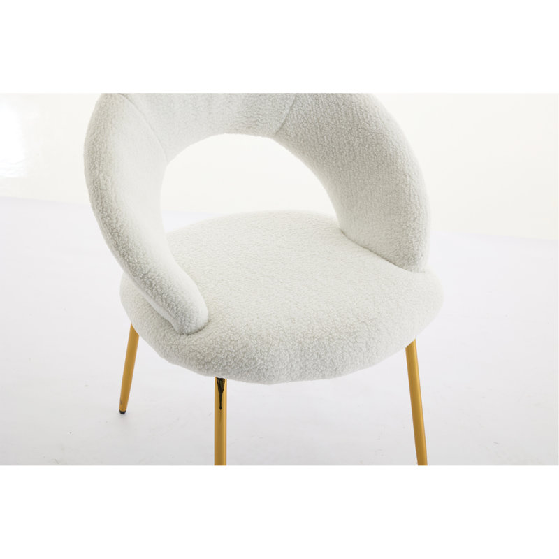 Meshea Dining Chair with Sleek Metal Legs, White Teddy, 1