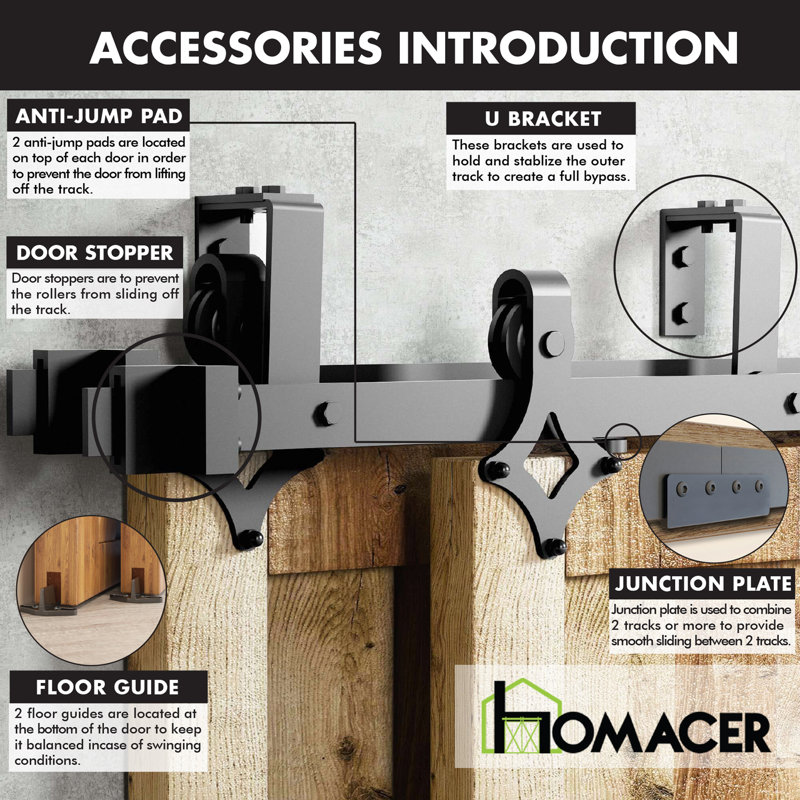 Black Rustic Diamond Design Double Track Bypass Barn Door Hardware Kit For Two Use( Door Not Included), 96 in.