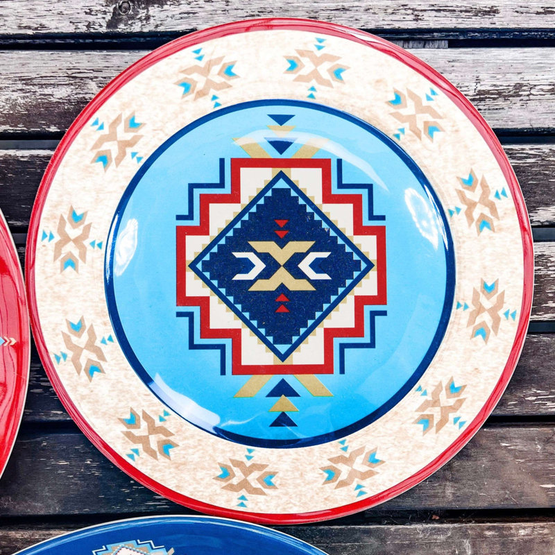 Assiette à salade de style sud-ouest en mélamine à imprimé aztèque rouge / crème Spirit Valley