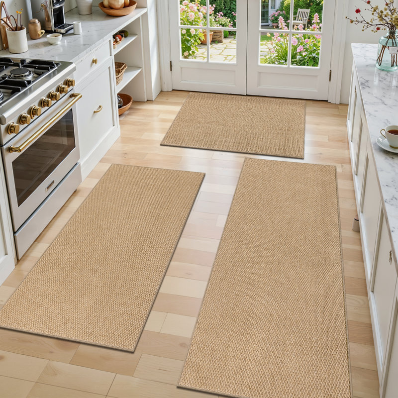 Wear-resistant Non-slip Kitchen Mat Runner (Set of 3), Brown