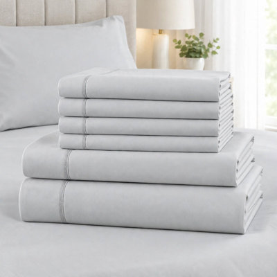 6-Piece Rayon from Bamboo Sheet Set, Cooling Soft Breathable Deep Pocket Bedding with Pillowcases Light Grey Twin