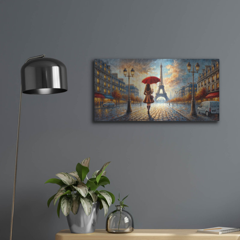 Art mural en métal Latitude Run® «Stroll In Paris» par Rey Klimt, H 12 po x l 24 po