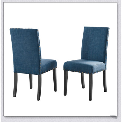 Ensemble de 2 chaises de salle à manger Biony en tissu avec garniture cloutée, bleues, confortables et élégantes