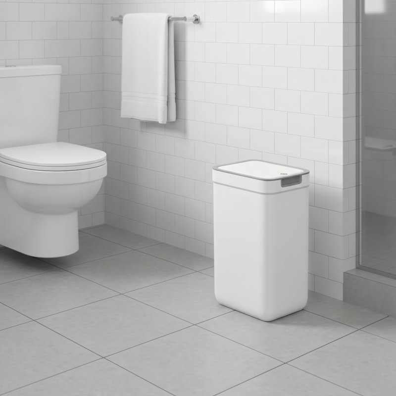 Paquet de 2 poubelles de salle de bain avec couvercle, 3,6 + 2,4 gallons, couvercle escamotable, mince, résistant aux chiens, petite poubelle, blanc